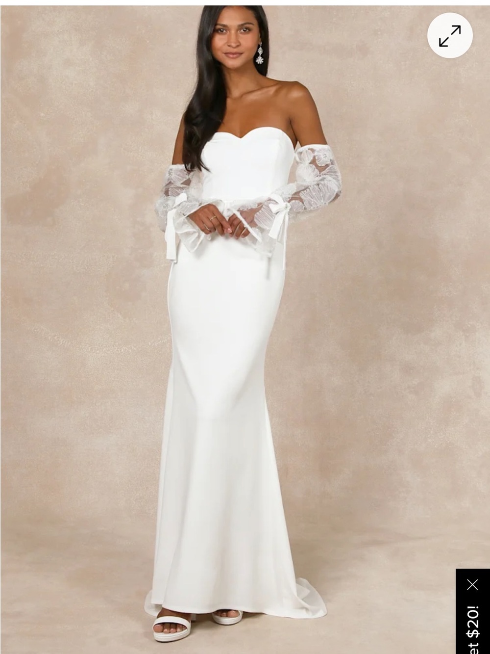 Off-Shoulder White Lace-Sleeve Wedding Dress